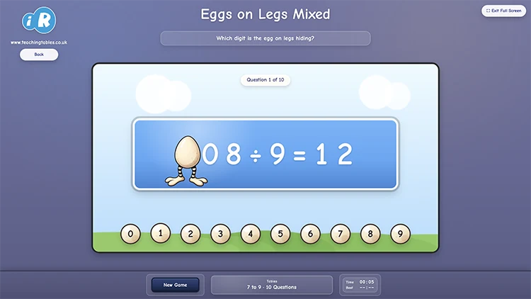 Eggs on Legs mixed multiplication and division facts game
