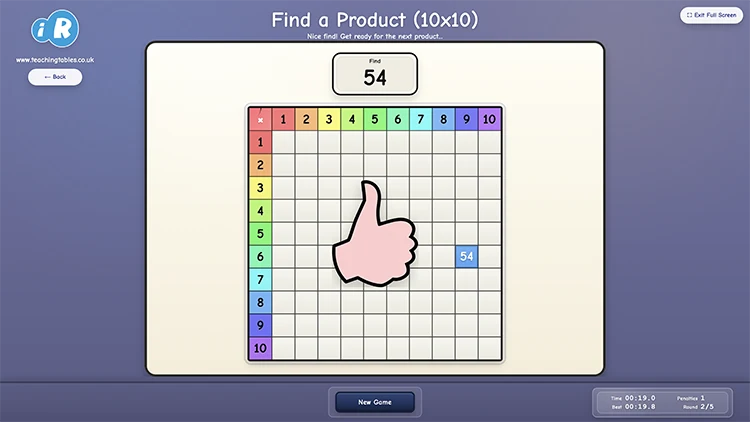 Find One Product (10x10) multiplication game