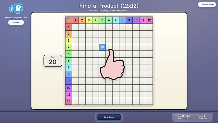 Find One Product (12x12) multiplication game