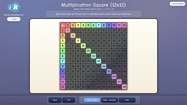 Multiplication Square (12x12) interactive teaching tool