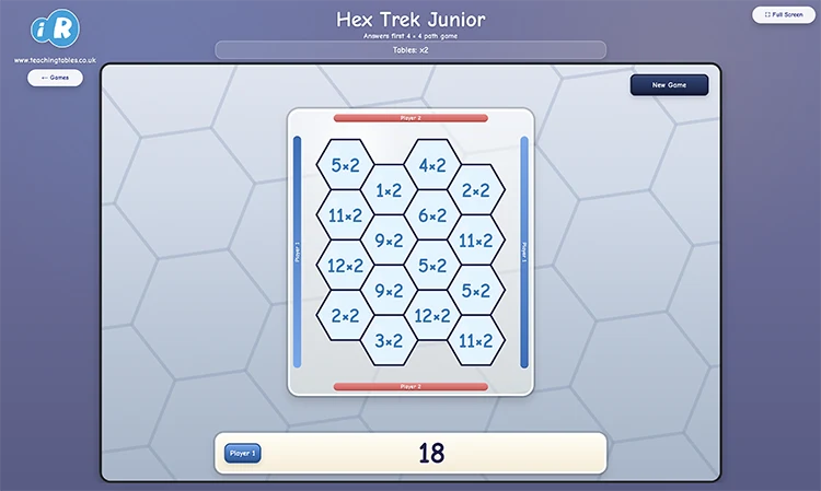 Hex Trek Junior Find the Question answer-first times tables game