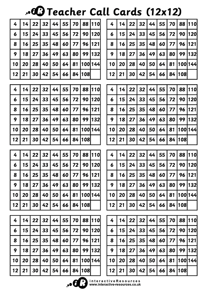 Times Tables Bingo Cards for Teachers