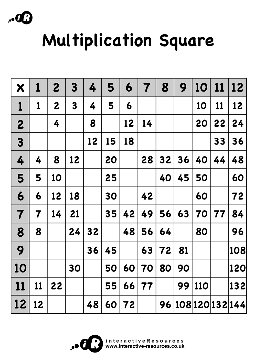  Multiplication Square